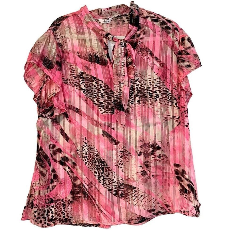 NWT Dalin Hot Pink Neck Tie Blouse 2X